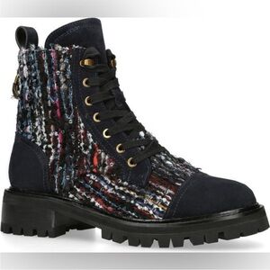 Kurt Geiger Navy Tweed Ankle Biker Boots